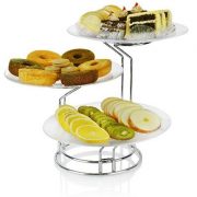 دیس پایه دار میوه و شیرینی سه طبقه